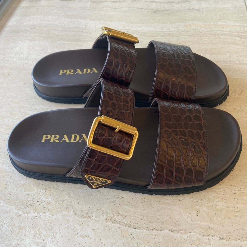 Prada Logo Double Band Sandals NWOT